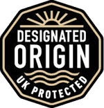 The scheme logo is a black stamp with the words Designated Origin UK Protected