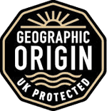 The scheme logo is a black stamp with the words Geographic Origin UK Protected