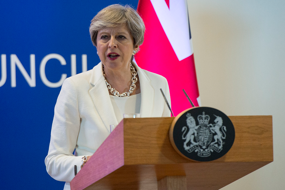 Prime Minister Theresa May speaks at the European Council on 23 June 2017.